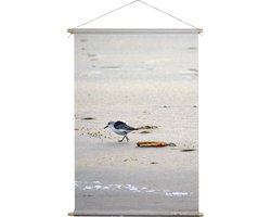 Texelphotos.nl - Foto op textiel – Texel Strandloper - Wandkleed - Duin - Strand - Noordzee – Textielposter - Zeevogels - Wanddecoratie Stof - Natuur - Landschap – 40 x 60 cm.