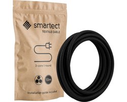 Textiel Elektriciteitssnoer 10 Meter Zwart – 3-Wire 0,75mm² Stoffen Lampsnoer Voor DIY Projecten