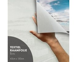 Textiel raamfolie - zelfklevend - Ecru - 45x150cm - zonwerend – anti inkijk - hoogwaardige uitstraling - recycled PET