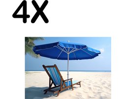Textiele Placemat - Blauwe Stoel met Parasol op Prachting Wit Strand - Set van 4 Placemats - 40x30 cm - Polyester Stof - Afneembaar