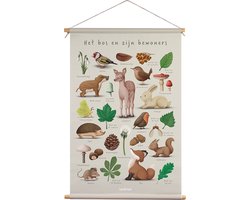 Textielposter - Dieren - Het bos en zijn bewoners - 40 x 70 cm - Kinderkamer - Babykamer - Nederlands - Wanddecoratie - Poster - Kraamcadeau - Schoolplaat - inikini