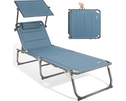 Textileen ligbed met verstelbare rugleuning - sneldrogend schuim - 1 stuk - aluminium