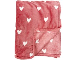 Textino HARTJES - Plaid 140x180 cm - zachte stof - Roze - Valentijn, Cadeau, Liefde
