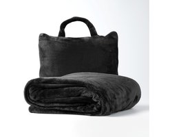 Textino - TESSA - Plaid to Go - Deken & Kussentje in één - 130x150 cm - Raven - ideaal voor onderweg - opvouwbaar tot handig tasje