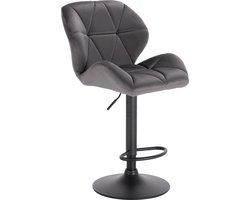 THA Barkrukken - 1 Stuk - Verstelbaar - Velvet Barkruk - Luxe Barkrukken - Barkrukken Met Rugleuning - Barkrukken - Hoge Bar Krukken - Donker Grijs