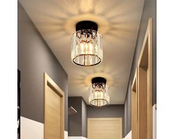 THA Hanglamp - Gangpad - Verlichting - Lamp - Kristal Look - Plafonnière - Rond - Warm Licht - Zwart - E27