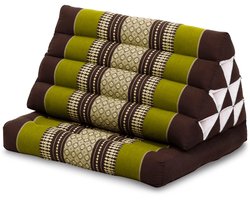 Thais driehoeksmatras groen-bruin 78 cm – hard & stevig – opvouwbaar kapok ligkussen – yoga, relax en loungematras