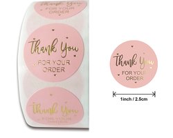 Thank you stickers - 500 stuks - 25 mm - Bedankt stickers - Small business packaging - Thank you stickers op rol - Sluitstickers - Sluitzegel - Verpakkingsmateriaal - Stickerrol - Thank you for your order - Roze/Goud