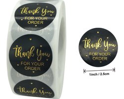 Thank you stickers - 500 stuks - 25 mm - Bedankt stickers - Small business packaging - Thank you stickers op rol - Sluitstickers - Sluitzegel - Verpakkingsmateriaal - Stickerrol - Thank you for your order - Zwart/Goud