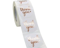 Thank you stickers - 500 stuks - 25 mm - Bedankt stickers - Small business packaging - Thank you stickers op rol - Sluitstickers - Sluitzegel - Verpakkingsmateriaal - Stickerrol - Wit/Goud