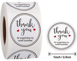 Thank you stickers - 500 stuks - 25 mm - Bedankt stickers - Small business packaging - Thank you stickers op rol - Sluitstickers - Sluitzegel - Verpakkingsmateriaal - Stickerrol - Thank you for your order - Wit