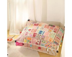 THE ART BOX 88x88x12 cm vintage patchwork grote buitenkussens groot hondenbed tuindecor vloer zitkussen boho decor kussen (alleen hoes)