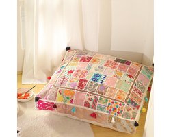 THE ART BOX 88x88x12 cm vintage patchwork grote buitenkussens groot hondenbed tuindecor vloer zitkussen boho decor kussen (alleen hoes)