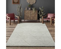 the carpet Bahar Shaggy – Hoogpolig vloerkleed met ruitpatroon in Scandinavische stijl, crème, 200 x 290 cm