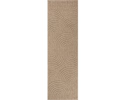 the carpet Cairo – Weerbestendig outdoor vloerkleed met modern boogpatroon in jute-look, geschikt voor balkon, tuin en terras, bruin met halfrond boogmotief, 80 x 250 cm