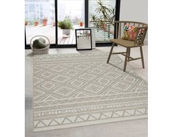 the carpet Calgary Robuust outdoor tapijt, modern design, weerbestendig en uv-bestendig, voor balkon, terras en serre, ook geschikt voor keuken of eetkamer, beige-ruit, 80 x 150 cm