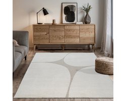 the carpet Elisa – Modern woonkamer vloerkleed met abstract patroon, hoogpolig & zacht, Crème, 80 x 150 cm