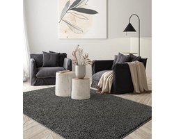 the carpet Foxy Shaggy – Hoogpolig wasbaar vloerkleed met antislip, geschikt voor woonkamer en slaapkamer, antraciet, 80 x 150 cm