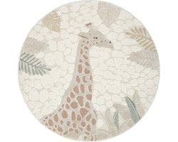 the carpet Jungle Kids vloerkleed voor de kinderkamer, kindertapijt, 3D-effect, onderhoudsvriendelijk, slijtvast,, Cream, rond 120 cm
