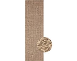 The Carpet Kansas – In- & Outdoor Vloerkleed in Jute-look met Cirkelmotief – Weerbestendig – Naturel – 60 x 180 cm