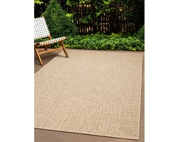the carpet Kansas - Robuust In- en Outdoor vloerkleed, natuurlijk jute-look met cirkelmotief, weerbestendig, geschikt voor terras en tuin, 300 x 400 cm
