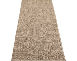 the carpet Kansas - Robuust In- en Outdoor vloerkleed, natuurlijk jute-look met cirkelmotief, weerbestendig, geschikt voor terras en tuin, 80 x 250 cm