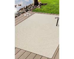 the carpet Kansas – robuust in- & outdoor vloerkleed met natuurlijk cirkelpatroon, weatherproof & UV-bestendig, crème cirkel 60 x 180 cm