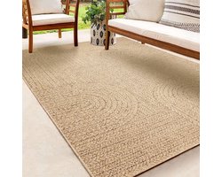 The Carpet Kansas – Robuust In- & Outdoor Vloerkleed, Natuurlijk Jute-Look met Cirkelmotief – Weerbestendig – Geschikt voor Terras en Tuin – 200 x 290 cm