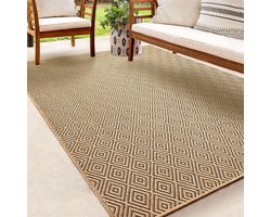 the carpet Kansas – Robuust In- & Outdoor Vloerkleed, Weerbestendig & Slijtvast – Ruitpatroon – Naturel – 160 x 230 cm