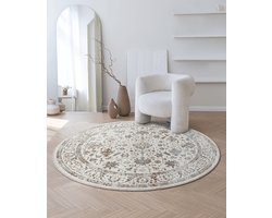 the carpet Mila – Klassiek glanzend vloerkleed met bloemenpatroon, geschikt voor woonkamer en eetkamer, crème beige met klassieke bloemen, 200 cm rond