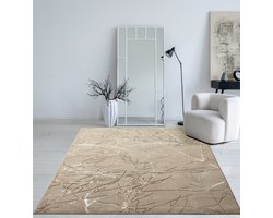 the carpet Mila – Modern vloerkleed met takkenmotief en glansstructuur, geschikt voor woonkamer en hal, beige met bruin takken, 120 x 170 cm