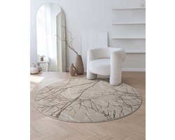 the carpet Mila – Modern vloerkleed met takkenmotief en glansstructuur, geschikt voor woonkamer en hal, beige met bruin takken, 200 cm rond