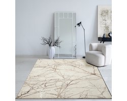the carpet Mila – Modern vloerkleed met takkenmotief en glansstructuur, geschikt voor woonkamer en hal, crème met bruin takken, 80 x 150 cm