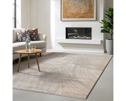 the carpet Nuvra– fluweelzacht vloerkleed met geometrisch patroon, onderhoudsvriendelijk, Oeko-Tex gecertificeerd, beige, 80 x 150 cm