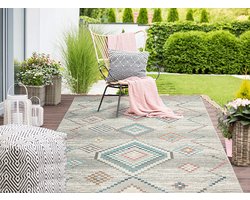 the carpet Palma – Indoor & Outdoor Vloerkleed, Weerbestendig & Onderhoudsvriendelijk – Etnisch Motief – Beige met Turquoise – 160 x 230 cm