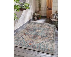 the carpet Palma – Indoor & Outdoor Vloerkleed – Weerbestendig & Onderhoudsvriendelijk – Oosters Motief – Blauw & Beige – 80 x 150 cm