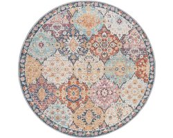 The Carpet Palma – Indoor & Outdoor Vloerkleed, Weerbestendig & Onderhoudsvriendelijk – Oosters Patchwork Motief – Multicolor – Rond 120 cm