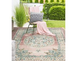 the carpet Palma - Indoor & Outdoor vloerkleed, weerbestendig & onderhoudsvriendelijk, roze met oosters patroon, 80 x 150 cm