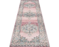 the carpet Palma - Indoor & Outdoor vloerkleed, weerbestendig & onderhoudsvriendelijk, roze met oosters patroon, 80 x 300 cm