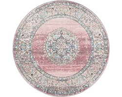 the carpet Palma – Rond Indoor & Outdoor Vloerkleed – Weerbestendig & Onderhoudsvriendelijk – Roze met Oosters Patroon – Ø 120 cm