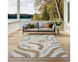 the carpet Porto – robuust buitenkleed met modern golvend patroon, beige multicolor, 80 x 150 cm