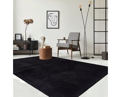 the carpet RELAX – Extra Zacht & Wasbaar Vloerkleed tot 30°C met Antislip Onderzijde – Fluweelachtige Structuur – Voor Slaapkamer of Woonkamer – Zwart, 60 x 110 cm
