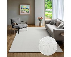 the carpet Rio – modern tapijt met 3D lijnen en antislip rug, white grey 80 x 150 cm