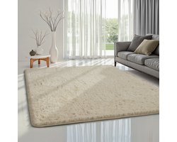 the carpet Soft Shaggy, pluizig hoogpolig tapijt, woonkamer, kinderkamer, antislip onderkant, knuffelzacht en superzacht, beige, 80 x 150 cm