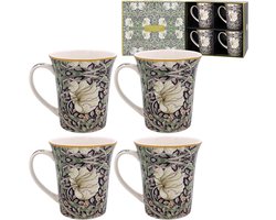 The Leonardo Collection William Morris Pimpernel Mokken Set van 4 | Stijlvolle Servies Mokken voor elke gelegenheid | Mooie koffiekopset voor heren geschenken