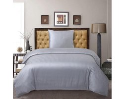 The Linen Collection - Dekbedovertrekset - Katoensatijn - Check Pattern - Zilver - 140x220