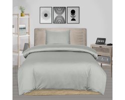 The Linen Collection - Dekbedovertrekset - Katoensatijn - Licht Zilver - 140x220 - 300 Thread Count - Instopstrook over gehele breedte