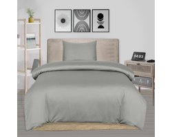 The Linen Collection - Dekbedovertrekset - Katoensatijn - Zilver - 140x220 - 300 Thread Count - Instopstrook over gehele breedte