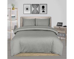 The Linen Collection - Dekbedovertrekset - Katoensatijn - Zilver - 200x220 - 300 Thread Count - Instopstrook over gehele breedte