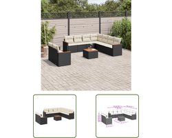 The Living Store 10-delige Loungeset met kussens poly rattan zwart - Loungeset - Tuinmeubels - Lounge Set - Outdoor Furniture - Wicker Garden Furniture